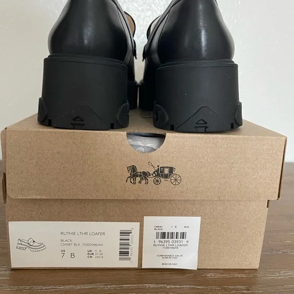 Coach Black Leather Women's Loafers with Gold Detail - Picture 5 of 5